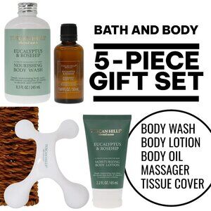 NEW Tuscan Hills Bath Full Body Set Wicker Tissue Holder 5 Piece Gift Set  Eucal